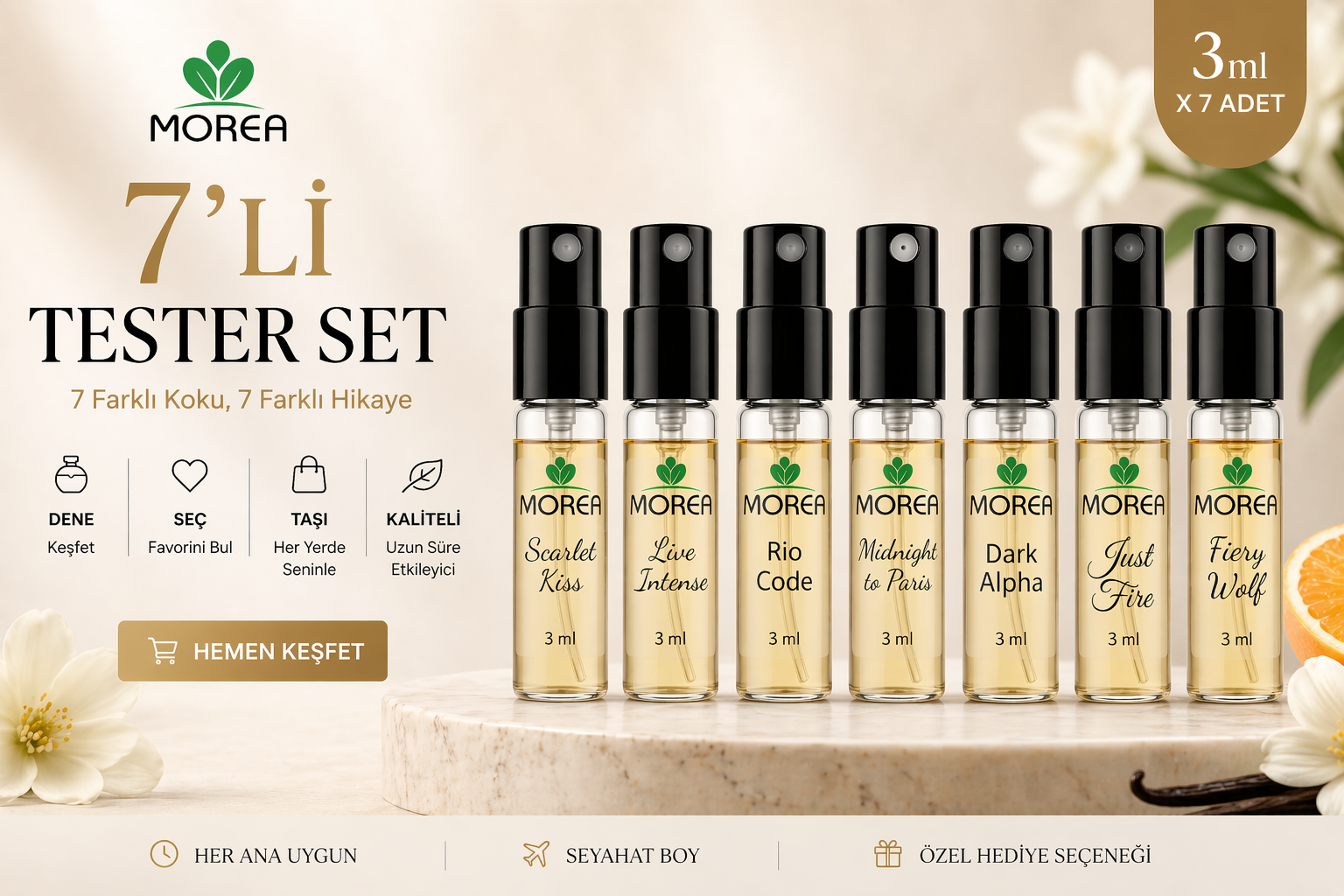 Kadın Erkek Parfüm 7 li set Tester 3 ml